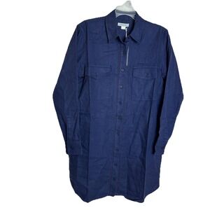 NEW Outerknown Navy Blue Lace Trim Linen Organic Cotton Shirt / Dress $248 Small